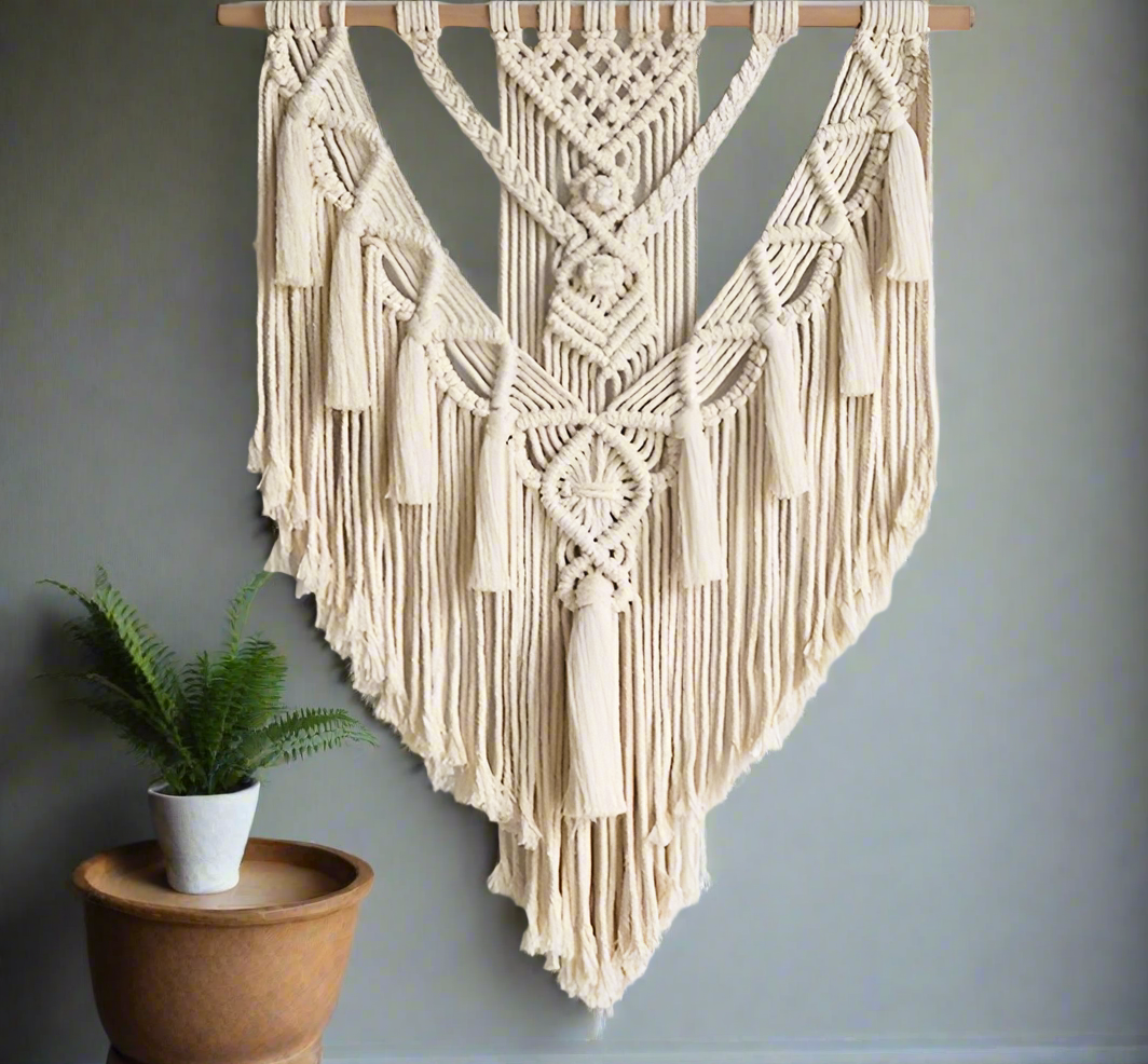 Macrame Woven Wall Hanging Boho Home Chic Bohemian Geometric Art Decor Beautiful Apartment Dorm Room Decoration Tapestry